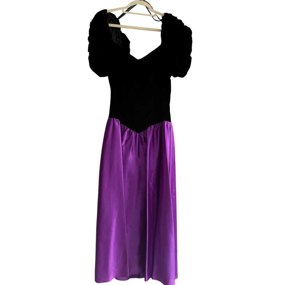 Black & Purple Puff Sleeve Maxi Dress